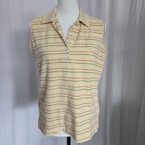 Cream and Red Sleeveless Polo Tank Top